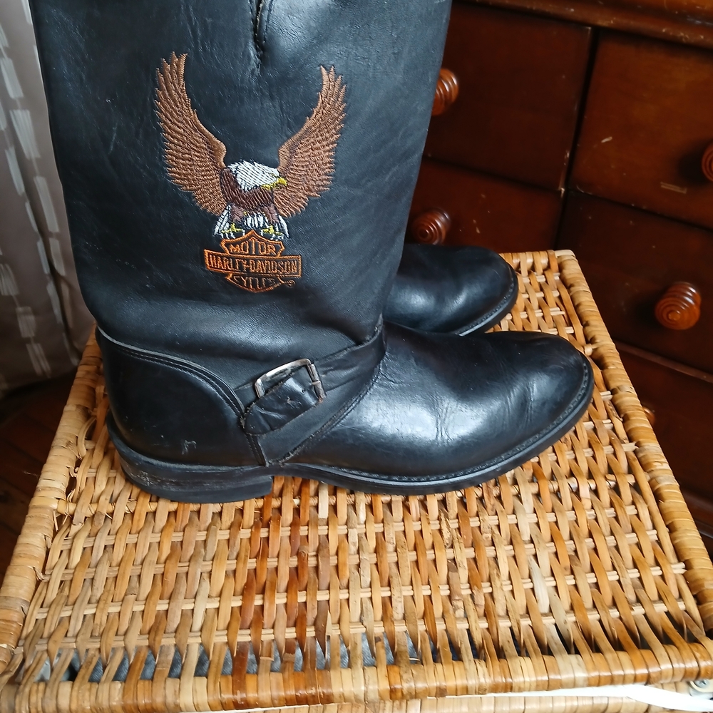 Harley-Davidson Men’s Black Leather Riding Boots - Embroidered Eagle